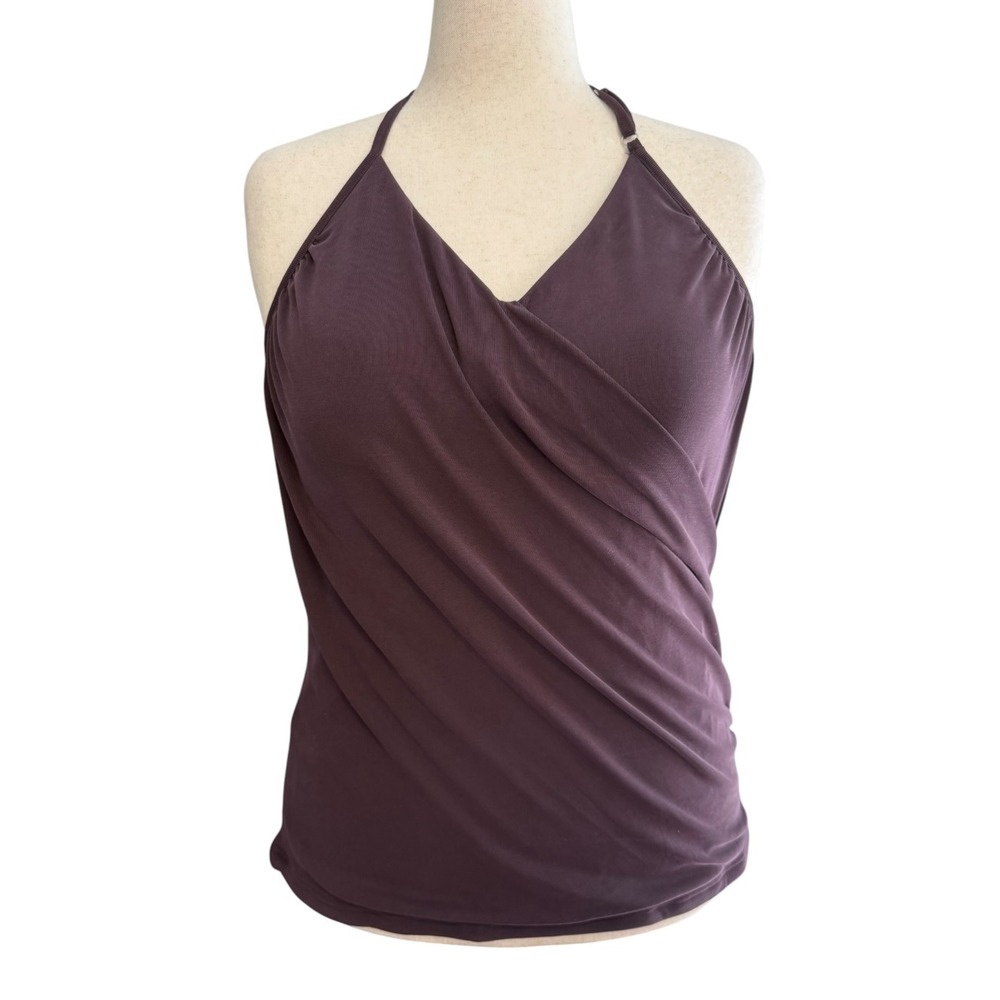 OGL Move Purple Gloam Halter Wrap Top XL Sleeveless Ribbed Draped V-Neck NEW